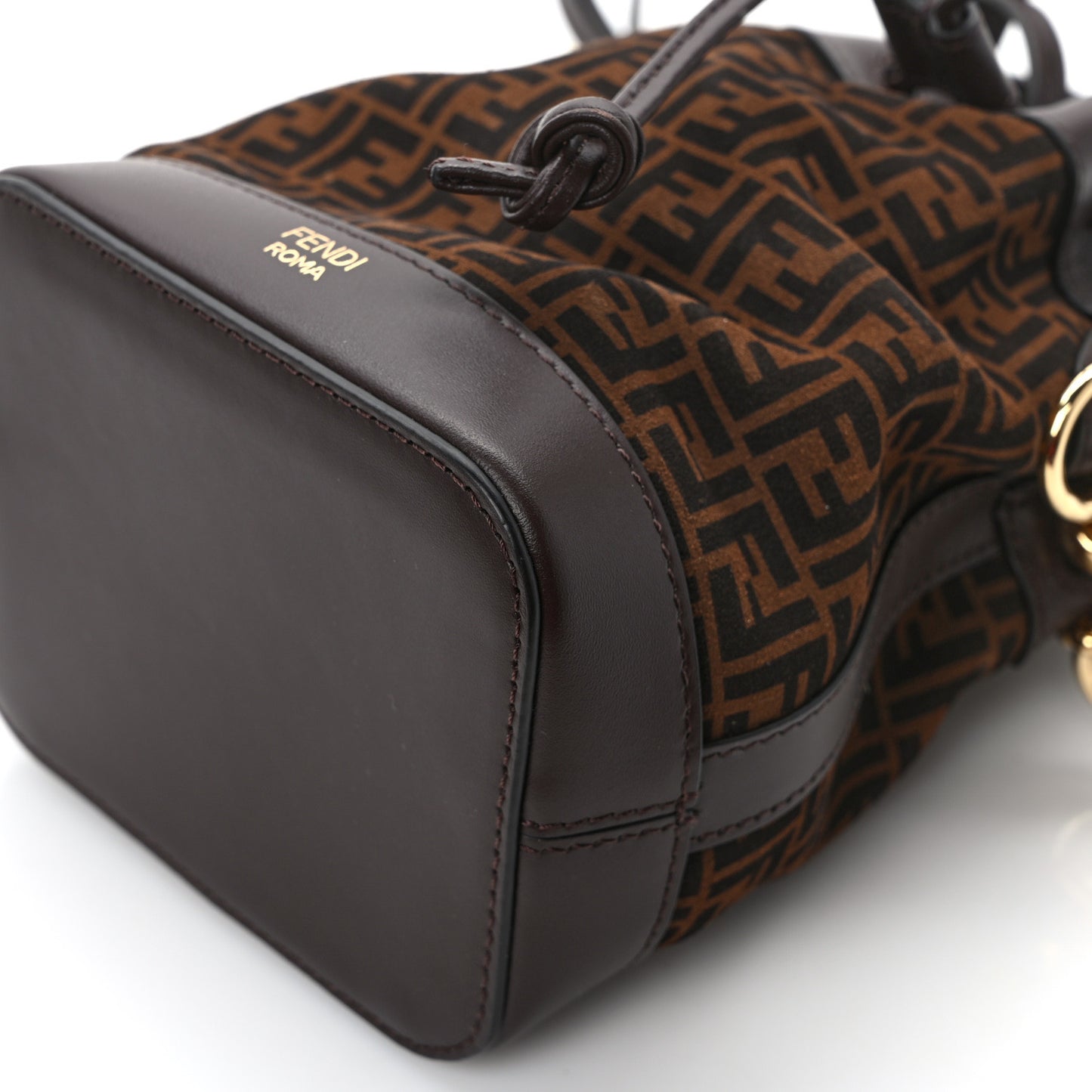 Suede Vitello King F is Fendi Micro FF Mini Mon Tresor Bucket Bag Sigaro Marrone Ebano