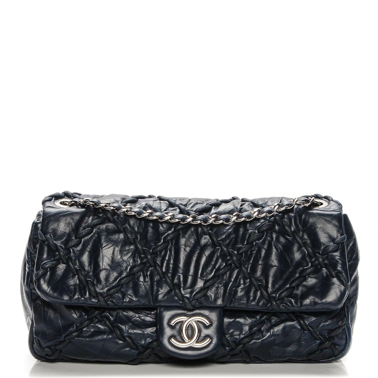 Calfskin Medium Ultra Stitch Flap Navy