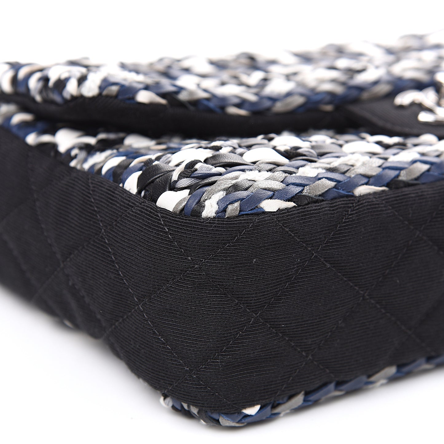 Lambskin Calfskin Woven Leather Craft Flap Navy White Black