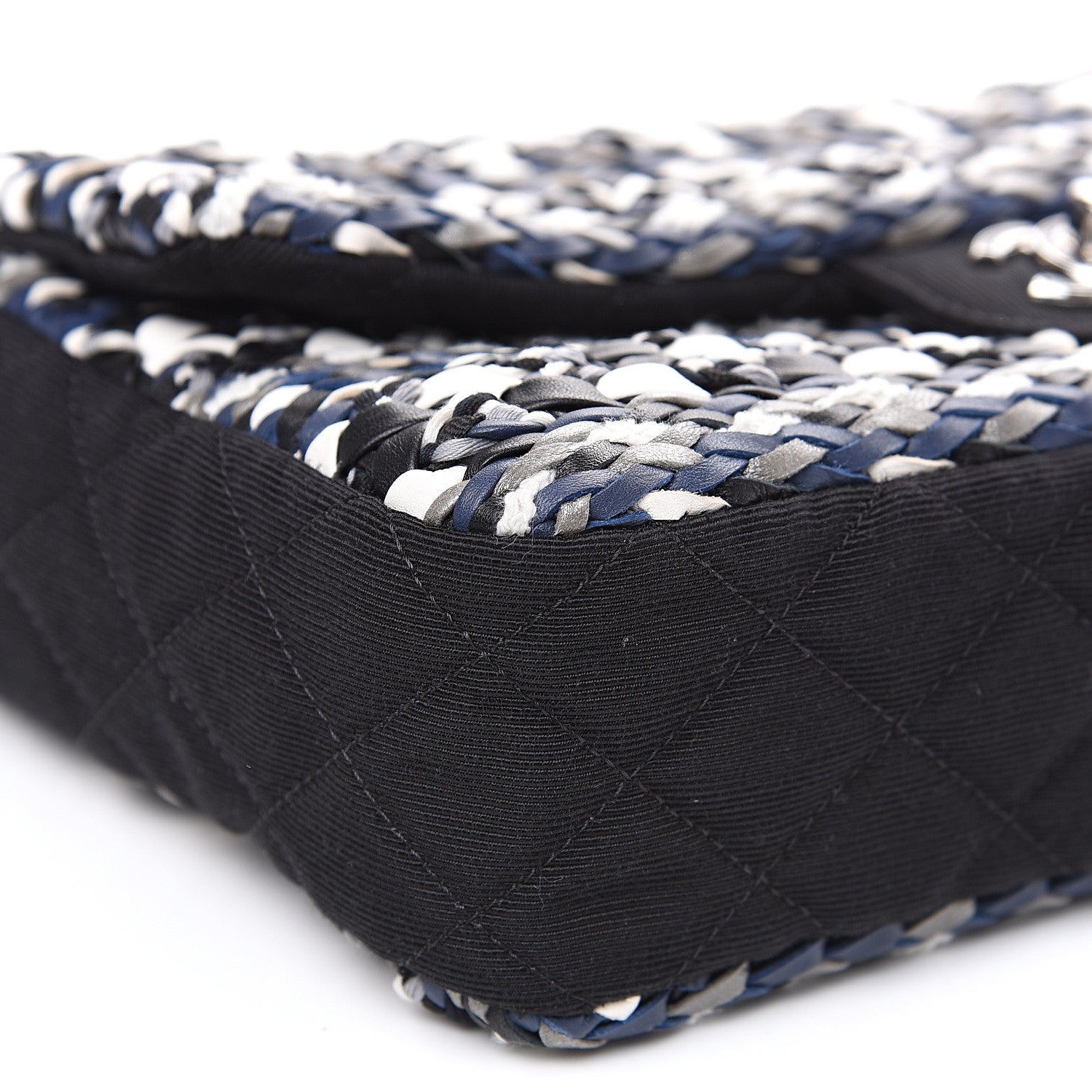 Chanel Lambskin Calfskin Woven Leather Craft Flap Navy White Black 7 of 8