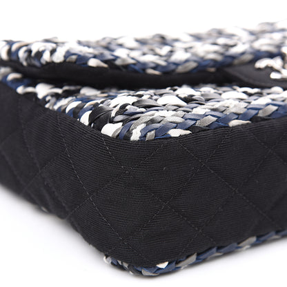 Chanel Lambskin Calfskin Woven Leather Craft Flap Navy White Black 7 of 8