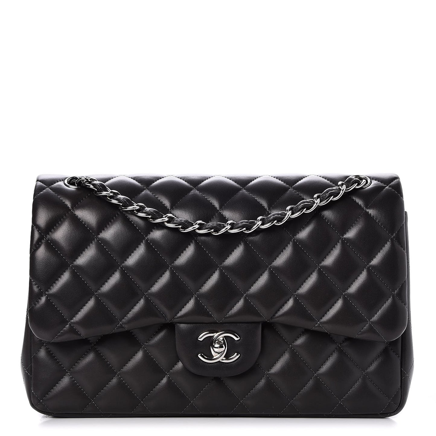 Lambskin Quilted Jumbo Double Flap Dark Grey