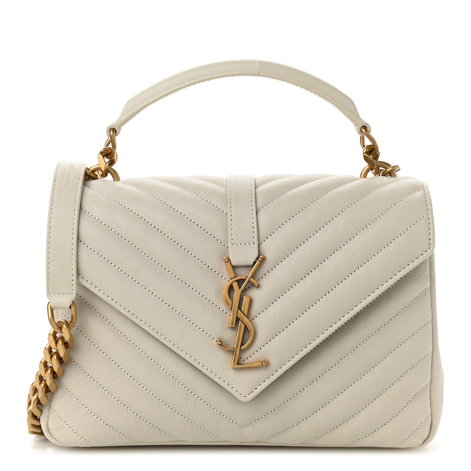 Saint Laurent Sheepskin Matelasse Chevron Monogram Medium College Bag Crema Soft 1 of 10