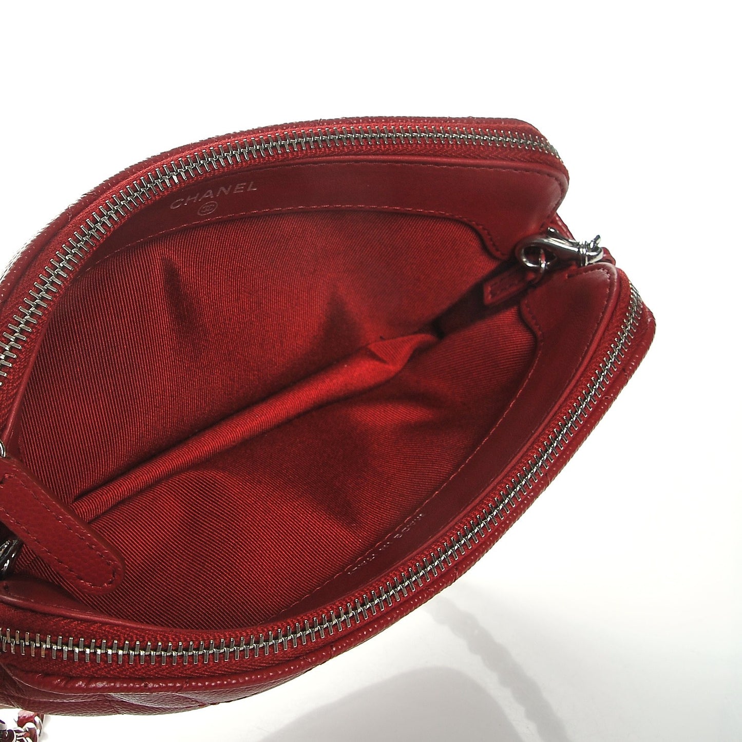 Caviar Quilted Small Clutch With Chain Red
