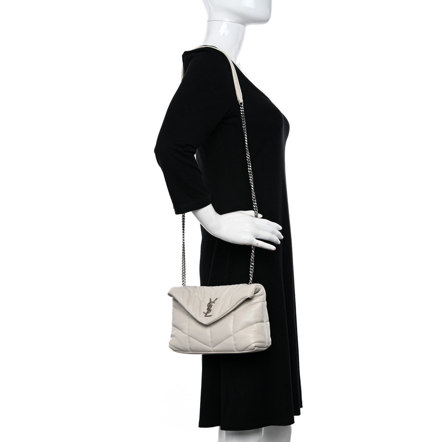 Lambskin Quilted Toy Loulou Puffer Monogram Chain Satchel Crema Soft