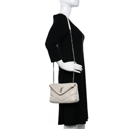 Saint Laurent Lambskin Quilted Toy Loulou Puffer Monogram Chain Satchel Crema Soft 2 of 10