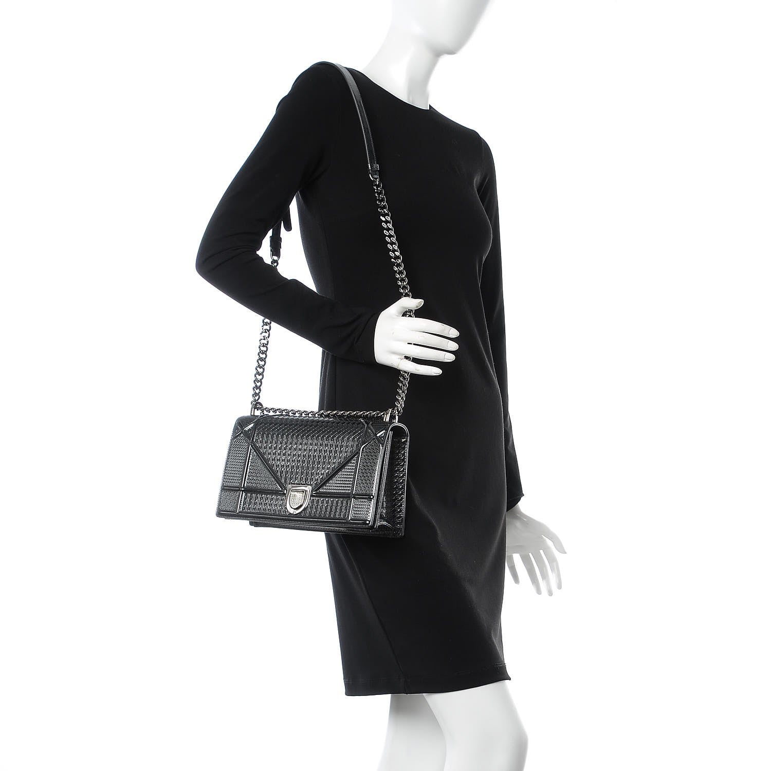 Christian Dior Metallic Patent Micro-Cannage Medium Diorama Flap Bag Graphite 2 of 7