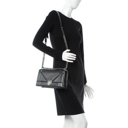 Christian Dior Metallic Patent Micro-Cannage Medium Diorama Flap Bag Graphite 2 of 7