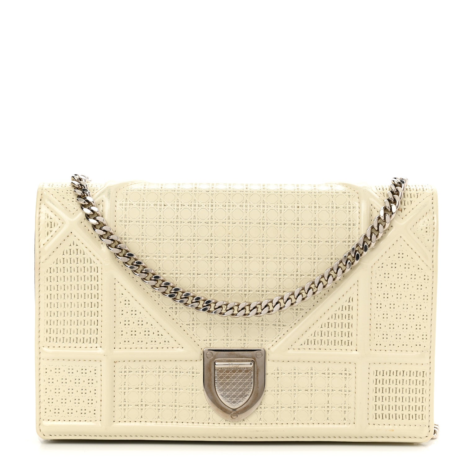 Christian Dior Patent Micro-Cannage Diorama Wallet on Chain Pouch White 1 of 9