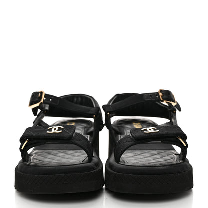Chanel Grosgrain Logo Platform Sandals 36 Black 2 of 9