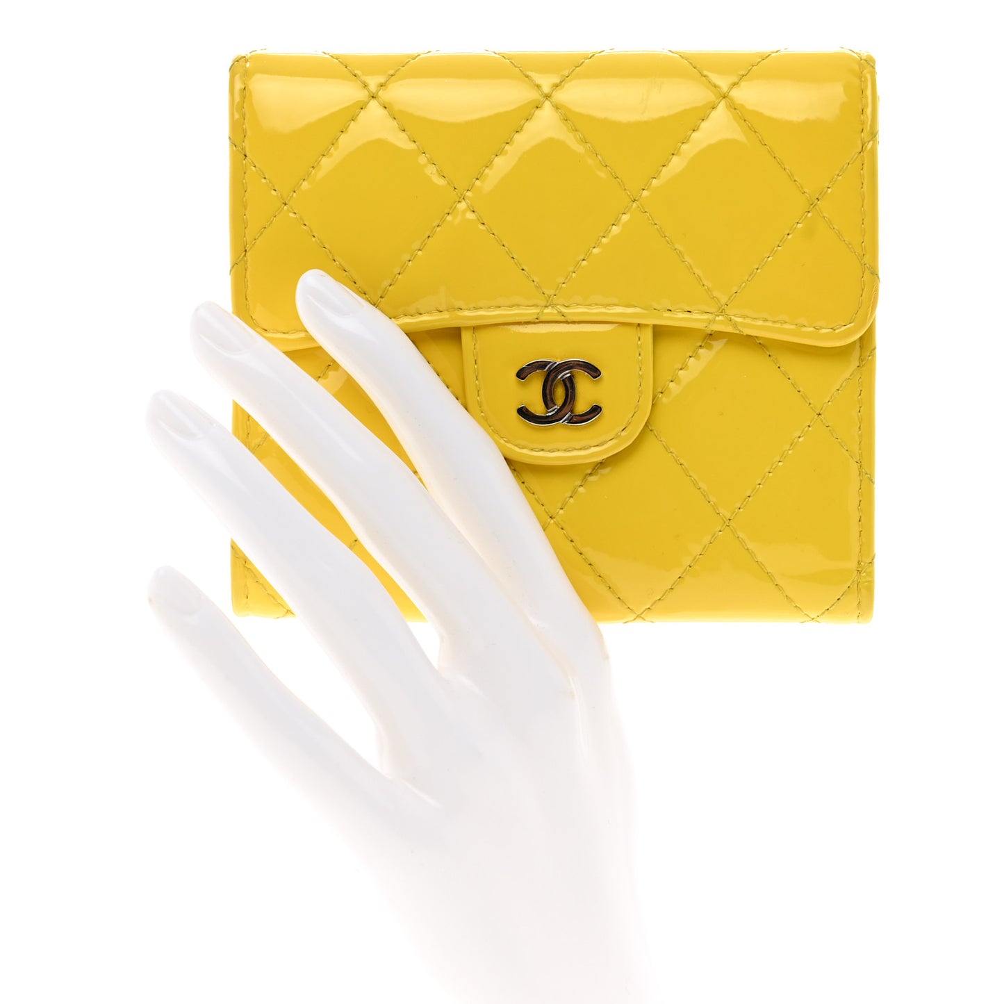 Patent Quilted Compact Flap Wallet Yellow