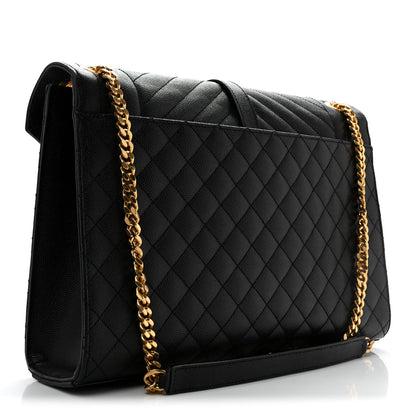 Saint Laurent Grain De Poudre Textured Mixed Matelasse Large Triquilt Monogram Satchel Black 3 of 12