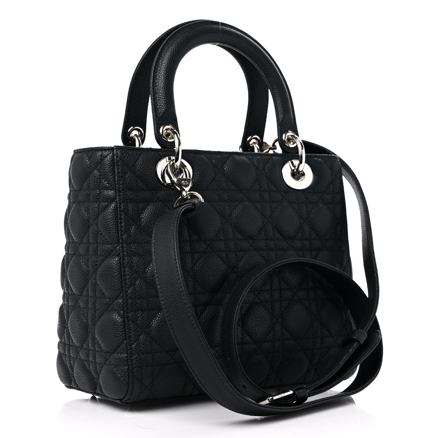 Grained Calfskin Cannage Medium Lady Dior Black