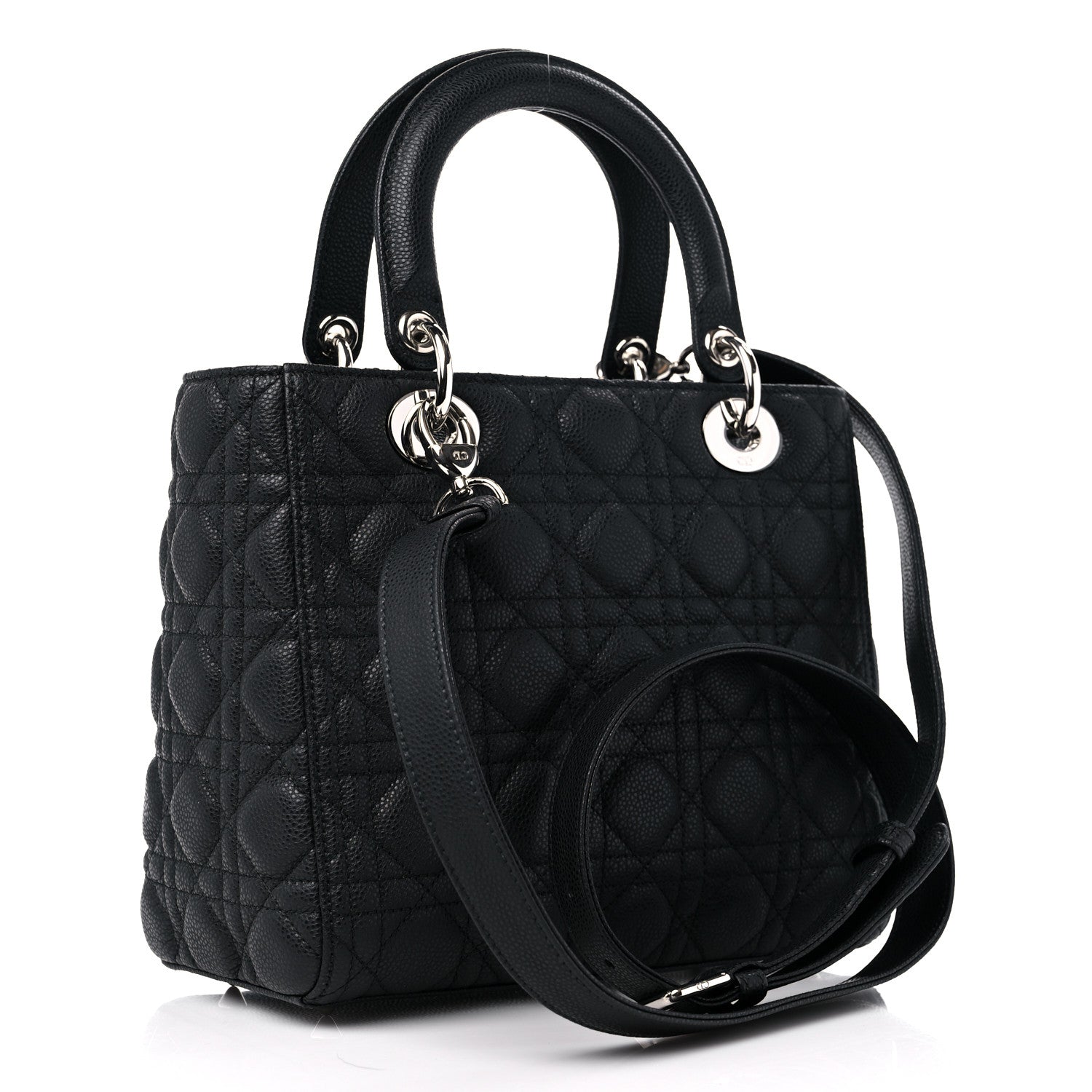 Christian Dior Grained Calfskin Cannage Medium Lady Dior Black 3 of 8