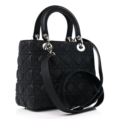 Christian Dior Grained Calfskin Cannage Medium Lady Dior Black 3 of 8