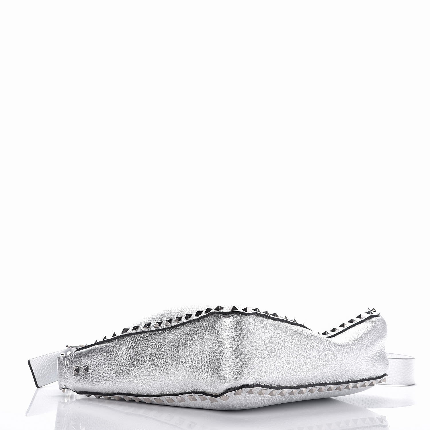 Valentino Garavani Metallic Pebbled Calfskin Small Rockstud Flip-Lock Messenger Bag Silver 4 of 6
