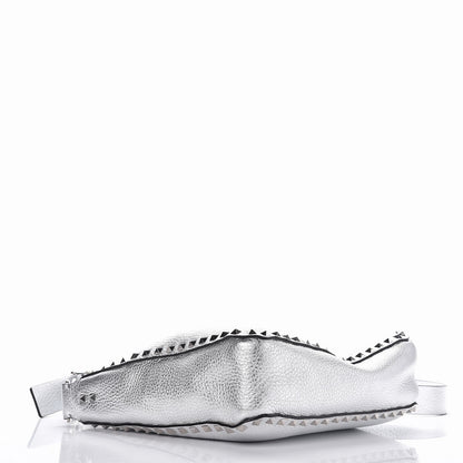 Valentino Garavani Metallic Pebbled Calfskin Small Rockstud Flip-Lock Messenger Bag Silver 4 of 6