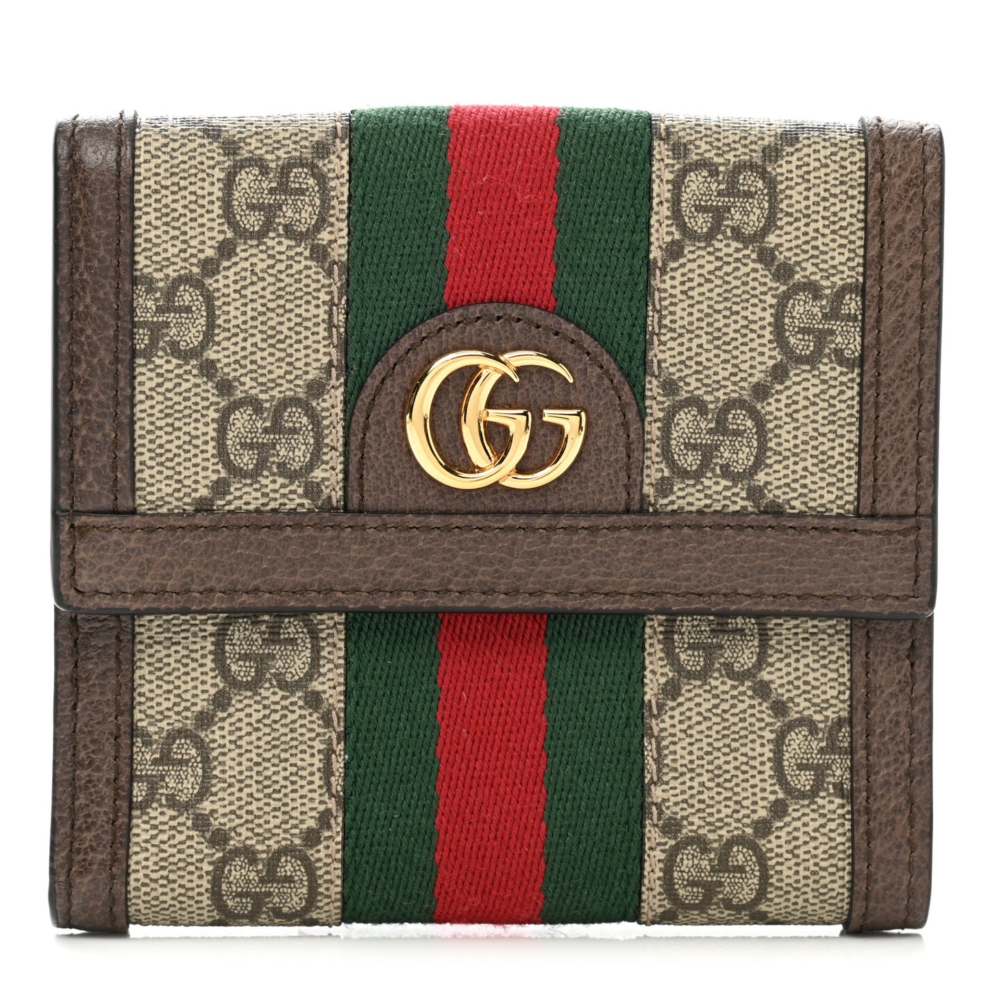 GG Supreme Monogram Web Ophidia French Flap Wallet Beige New Acero