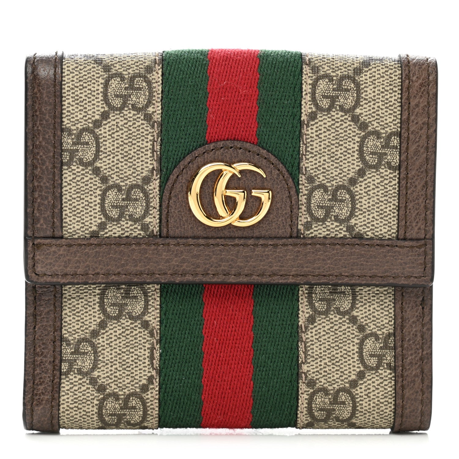 Gucci GG Supreme Monogram Web Ophidia French Flap Wallet Beige New Acero 1 of 8