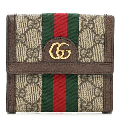 Gucci GG Supreme Monogram Web Ophidia French Flap Wallet Beige New Acero 1 of 8