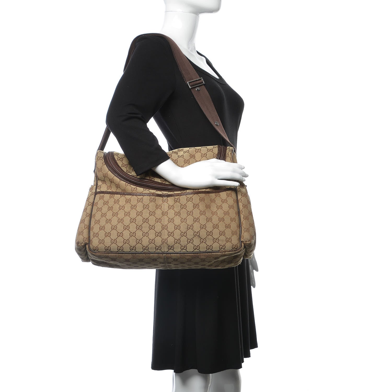 Gucci Monogram Natural Pigskin Large Diaper Bag Beige Ebony Cocoa Dark Chocolate 2 of 18