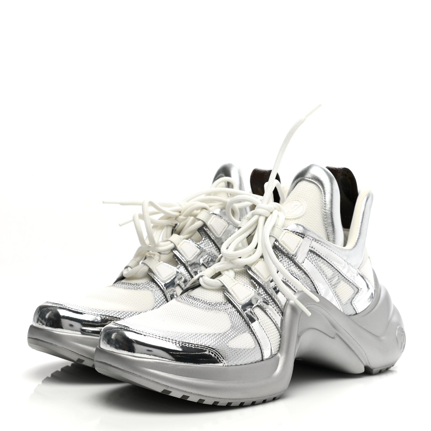 Metallic Calfskin Technical Nylon LV Archlight Sneakers 41 White Silver