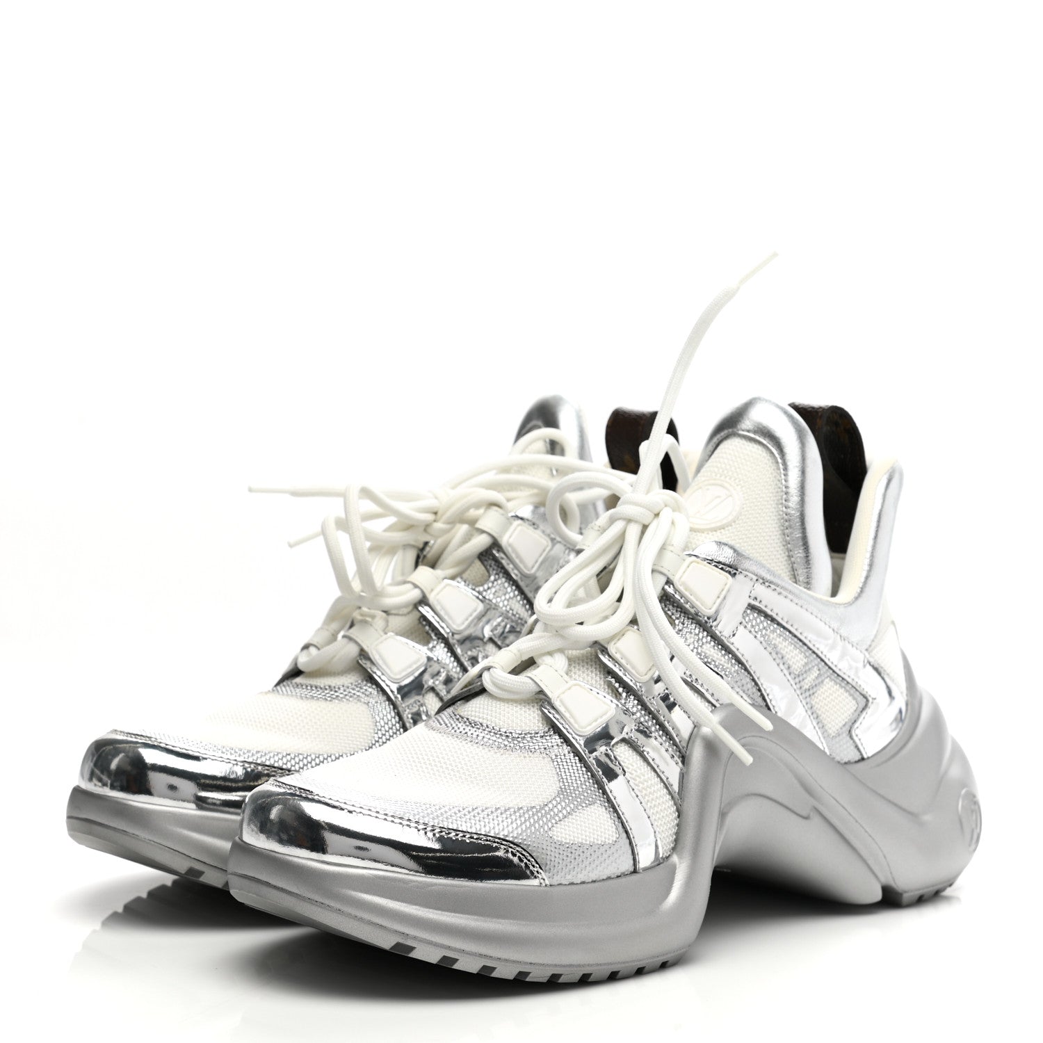 Louis Vuitton Metallic Calfskin Technical Nylon LV Archlight Sneakers 41 White Silver 3 of 10