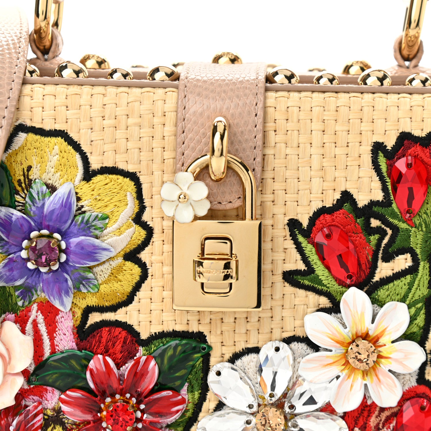 Dolce & Gabbana Dauphine Crystal Rose Embellished Lily Box Bag Beige 7 of 9