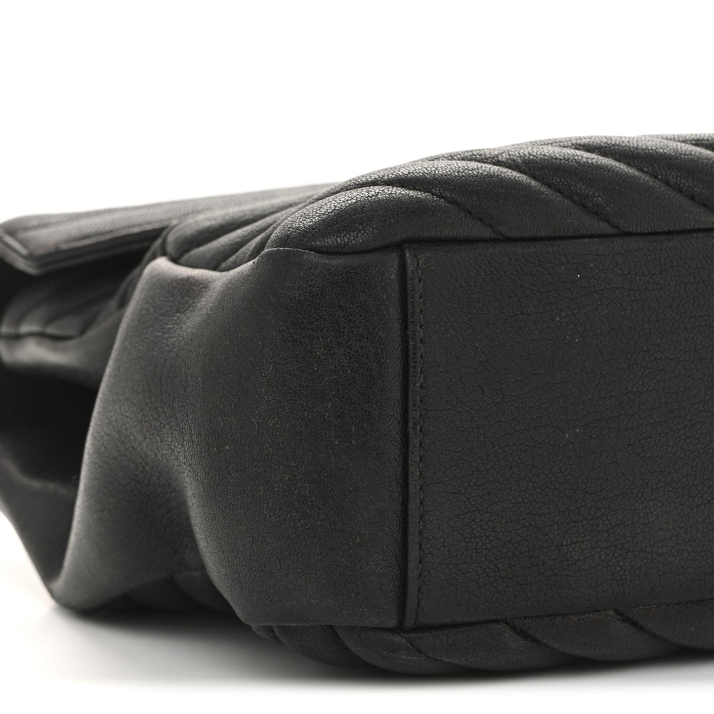 Sheepskin Matelasse Chevron Monogram Monochrome Large College Satchel Black