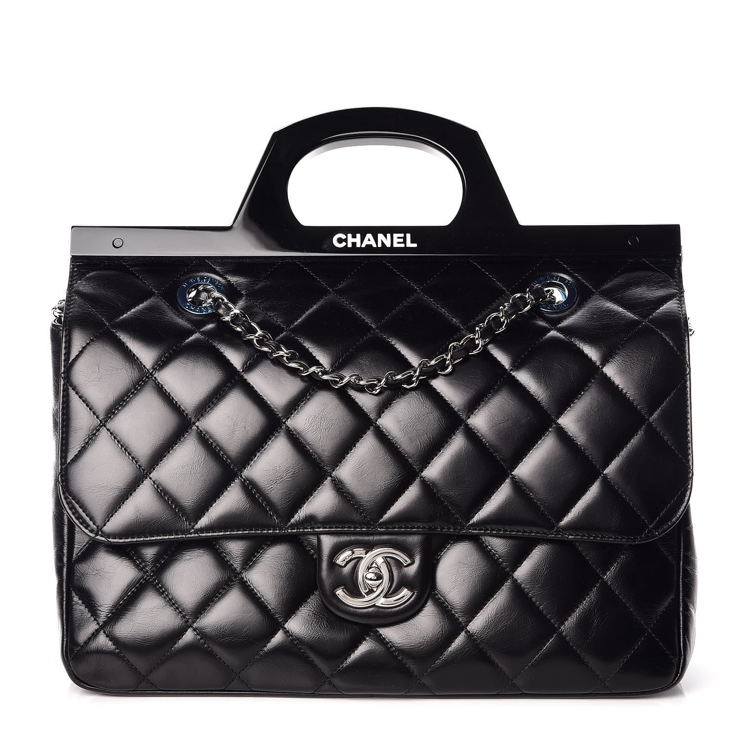 Chanel Glazed Calfskin Quilted Small CC Delivery Tote Black 1 of 9