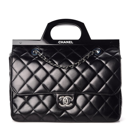 Chanel Glazed Calfskin Quilted Small CC Delivery Tote Black 1 of 9