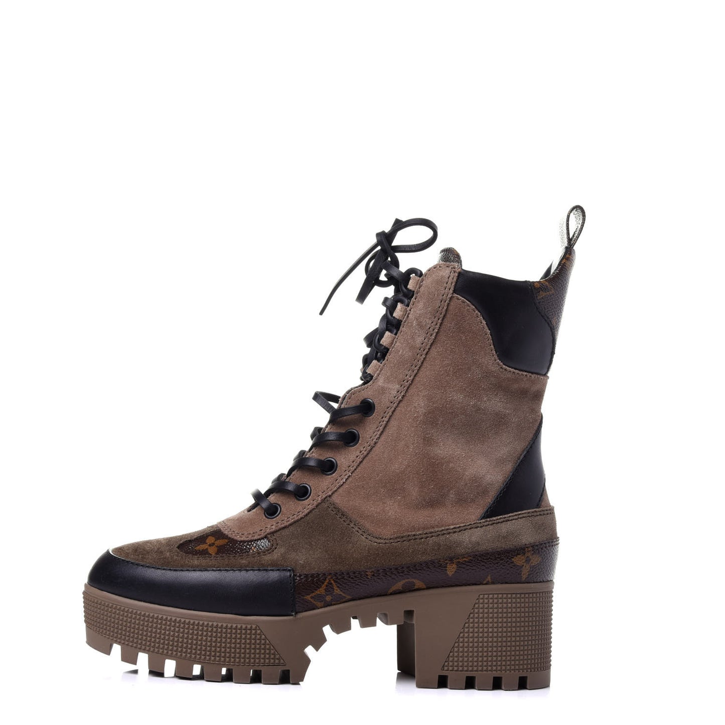 Suede Calfskin Monogram Laureate Platform Desert Boots 36 Taupe