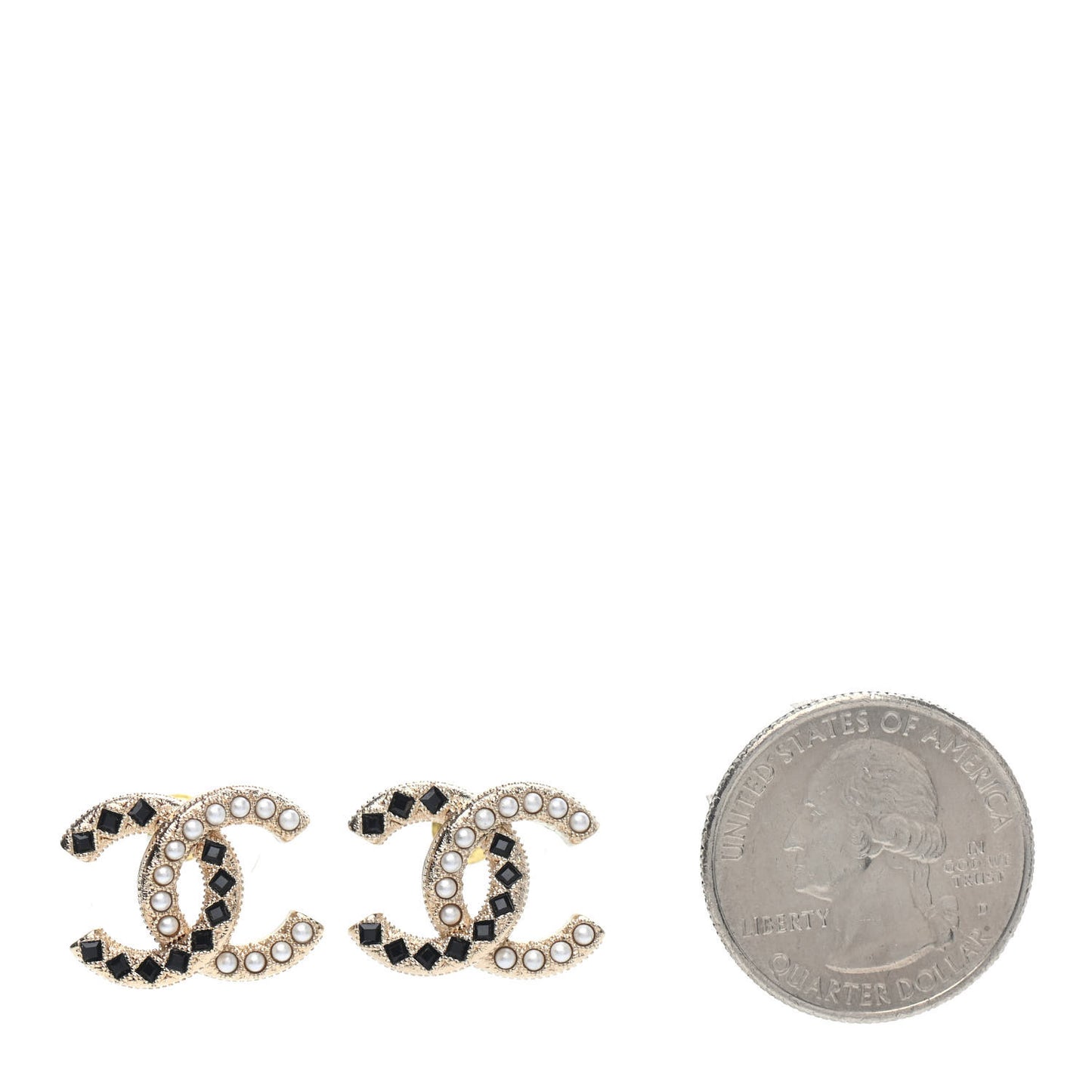 Resin Pearl CC Earrings Gold Black