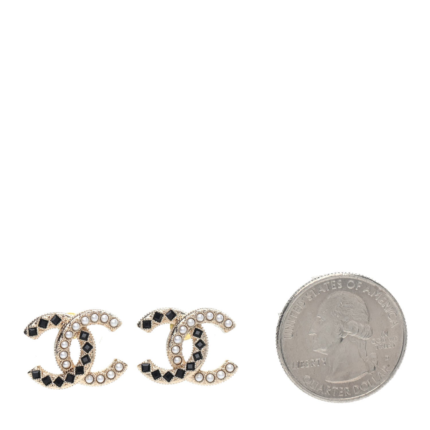 Chanel Resin Pearl CC Earrings Gold Black 2 of 4