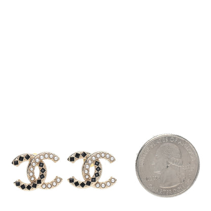 Chanel Resin Pearl CC Earrings Gold Black 2 of 4