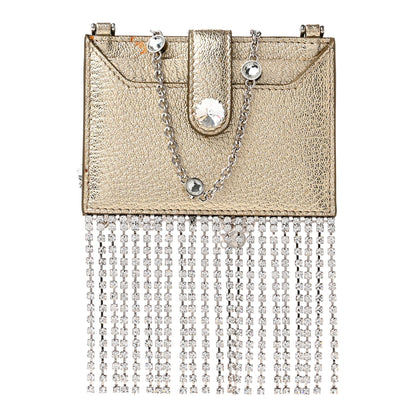 Miu Miu Metallic Goatskin Madras Crystal Card Holder Fringe Crossbody Gold 1 of 8
