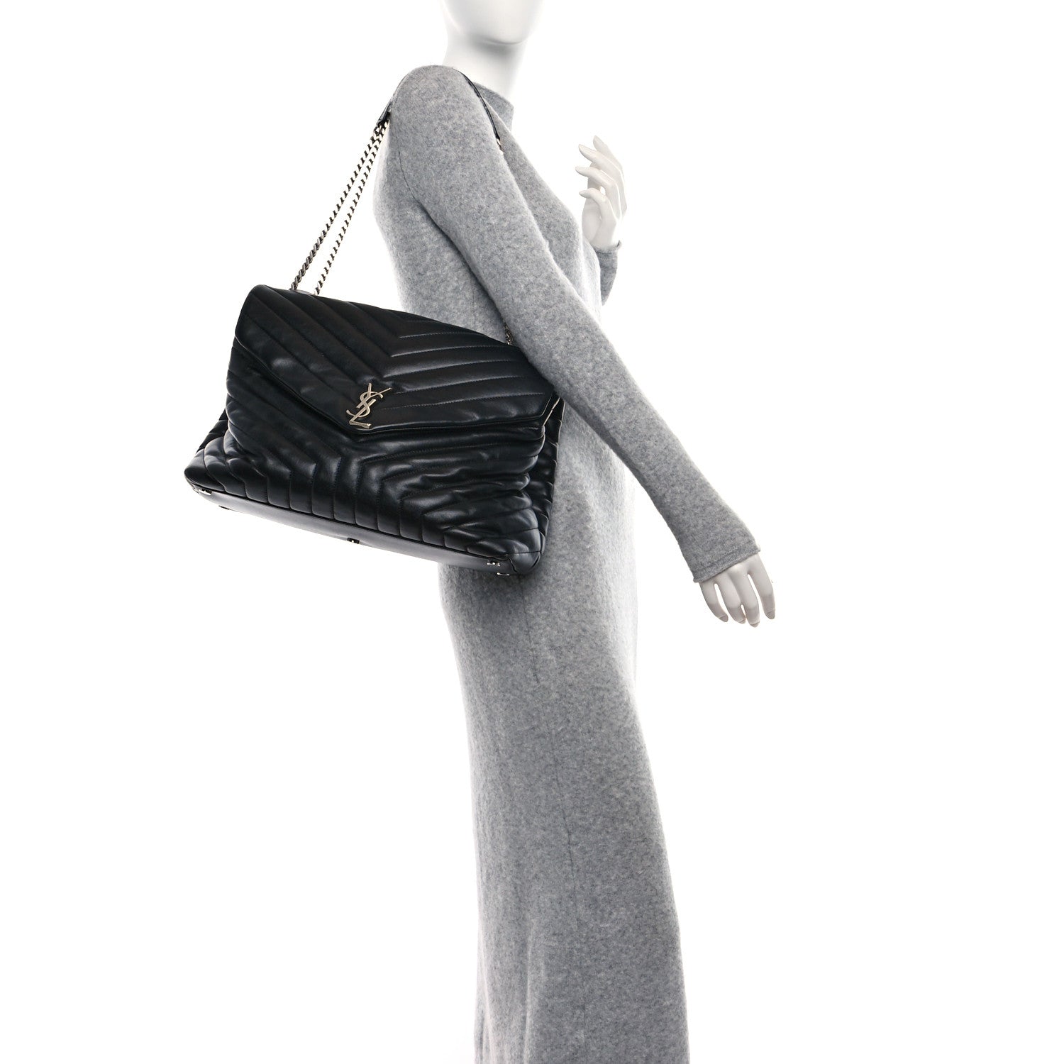 Saint Laurent Calfskin Y Quilted Monogram Large Loulou Chain Satchel Black 2 of 9