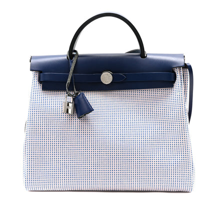 Hermes Criss Viking Vache Hunter Herbag Zip Retourne 31 PM Ecru Mauve Bleu 1 of 11