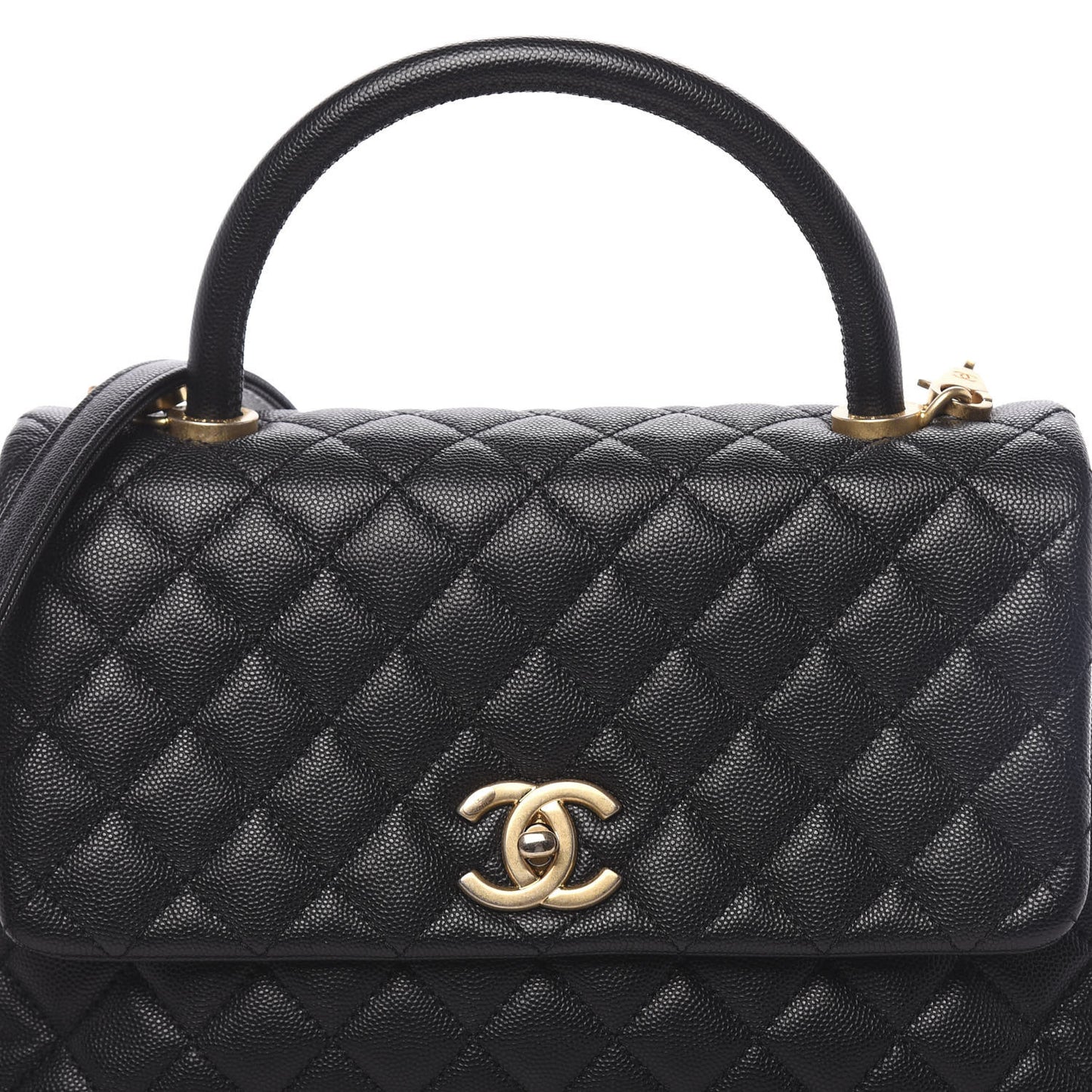 Caviar Quilted Small Coco Handle Flap Black