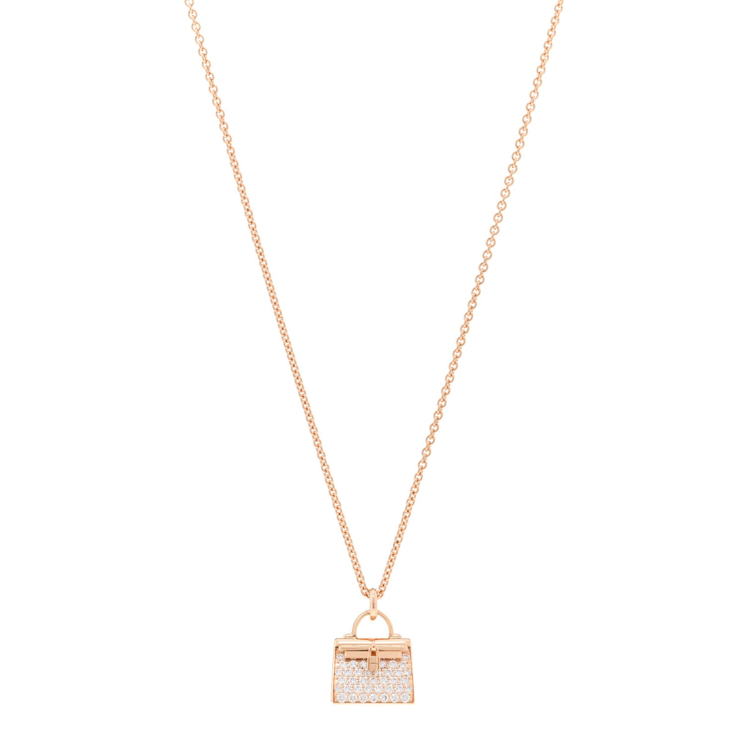 Hermes 18K Rose Gold Diamond Kelly Amulettes Pendant Necklace 1 of 5