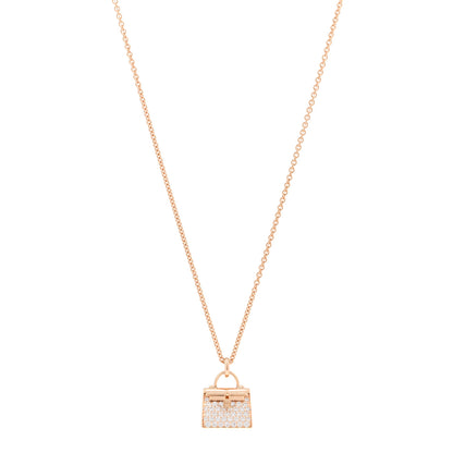 Hermes 18K Rose Gold Diamond Kelly Amulettes Pendant Necklace 1 of 5