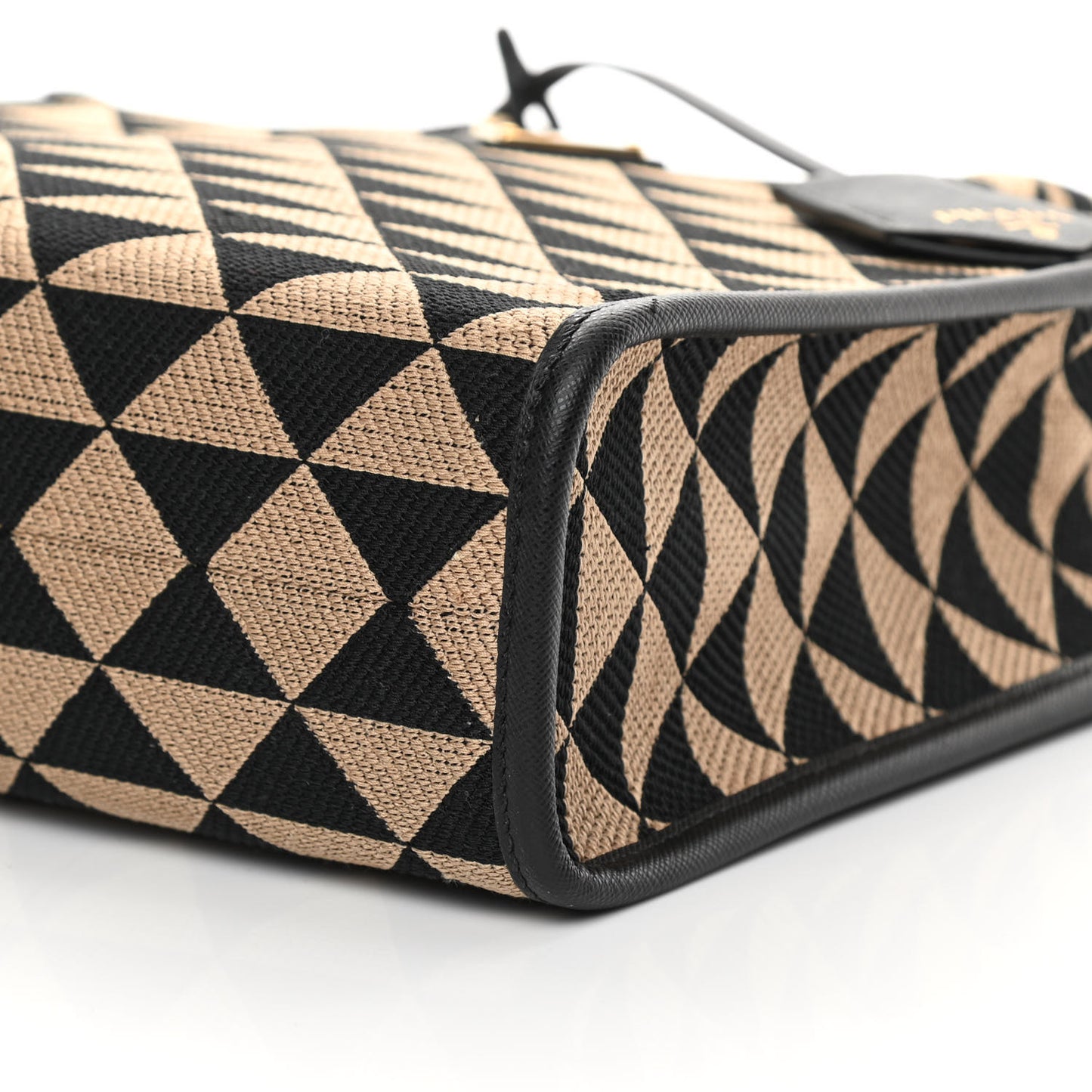 Jacquard Saffiano Triangolo Symbole Embroidered Small Tote Black Corda