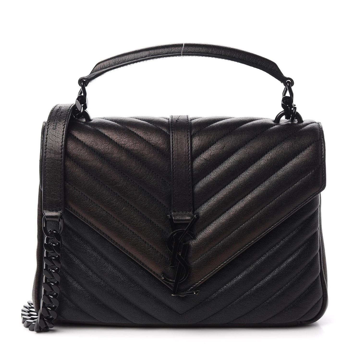 Sheepskin Matelasse Chevron Monogram Monochrome Medium College Bag Black