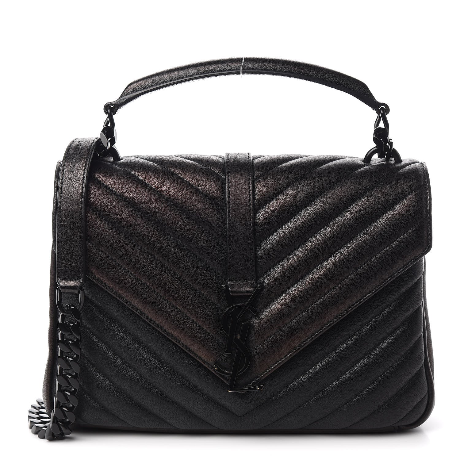 Saint Laurent Sheepskin Matelasse Chevron Monogram Monochrome Medium College Bag Black 1 of 11