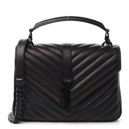 Saint Laurent Sheepskin Matelasse Chevron Monogram Monochrome Medium College Bag Black 1 of 11