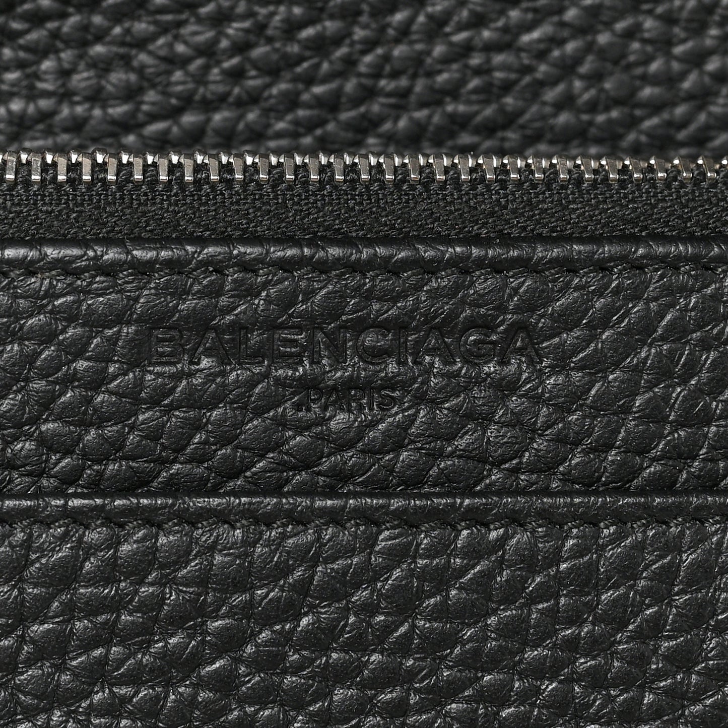 Grained Calfskin Classic Silver Hardware Wallet on Chain Black