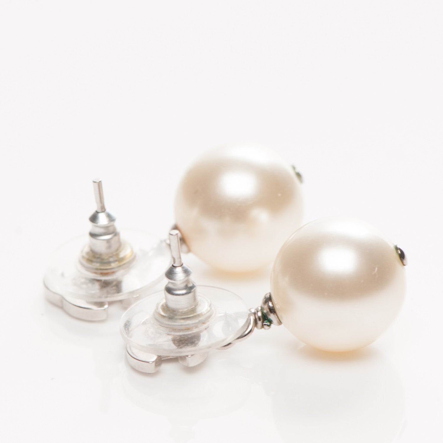 Chanel Crystal Pearl CC Drop Earrings Silver 3 of 4