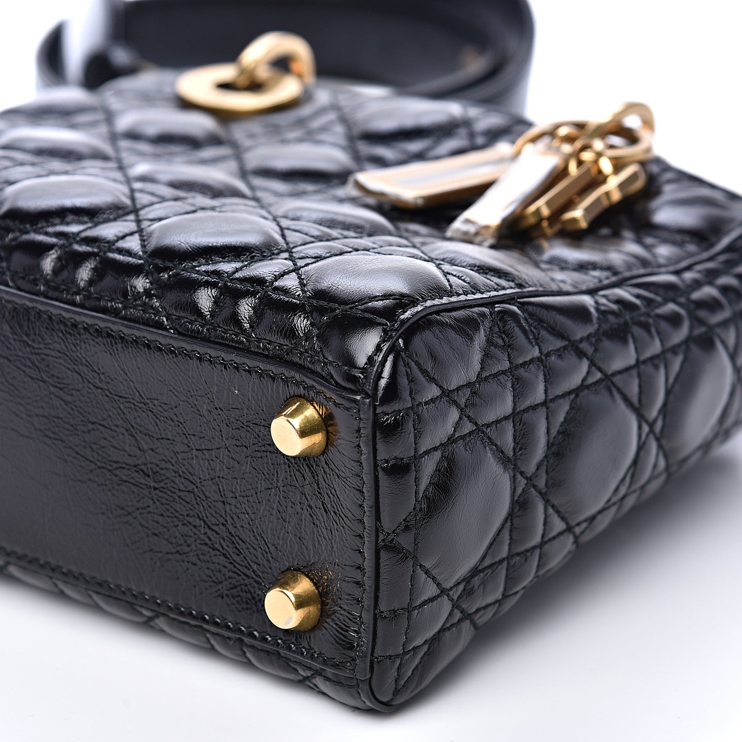 Christian Dior Crinkled Patent Cannage Small Lucky Badges My Lady Dior Black 8 of 9