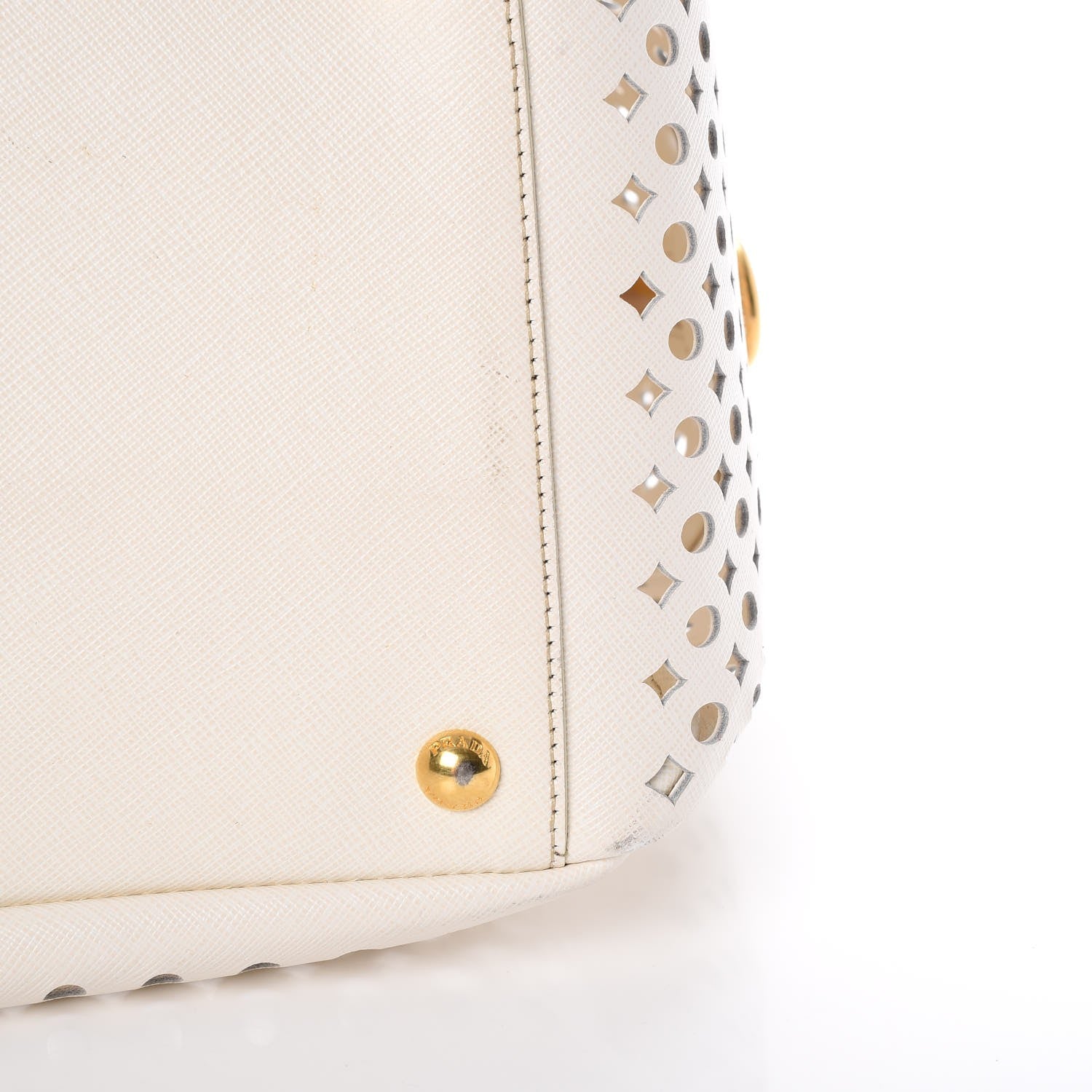 Prada Saffiano Perforated Zip Around Tote Talco 15 of 17