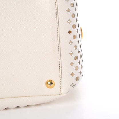Prada Saffiano Perforated Zip Around Tote Talco 15 of 17